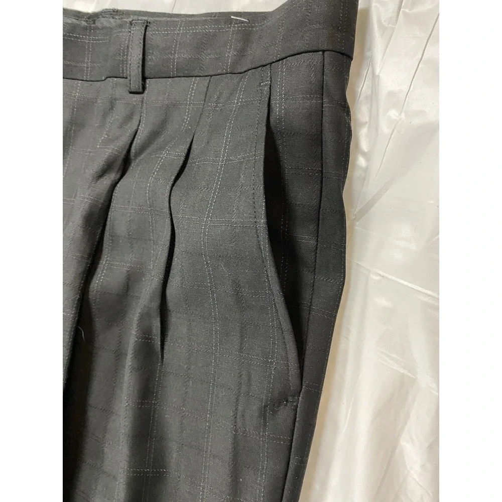 Pleated Pants Enrico Bertucci Mens 38X32 Black‎ Cuffed Trousers Windowpane New